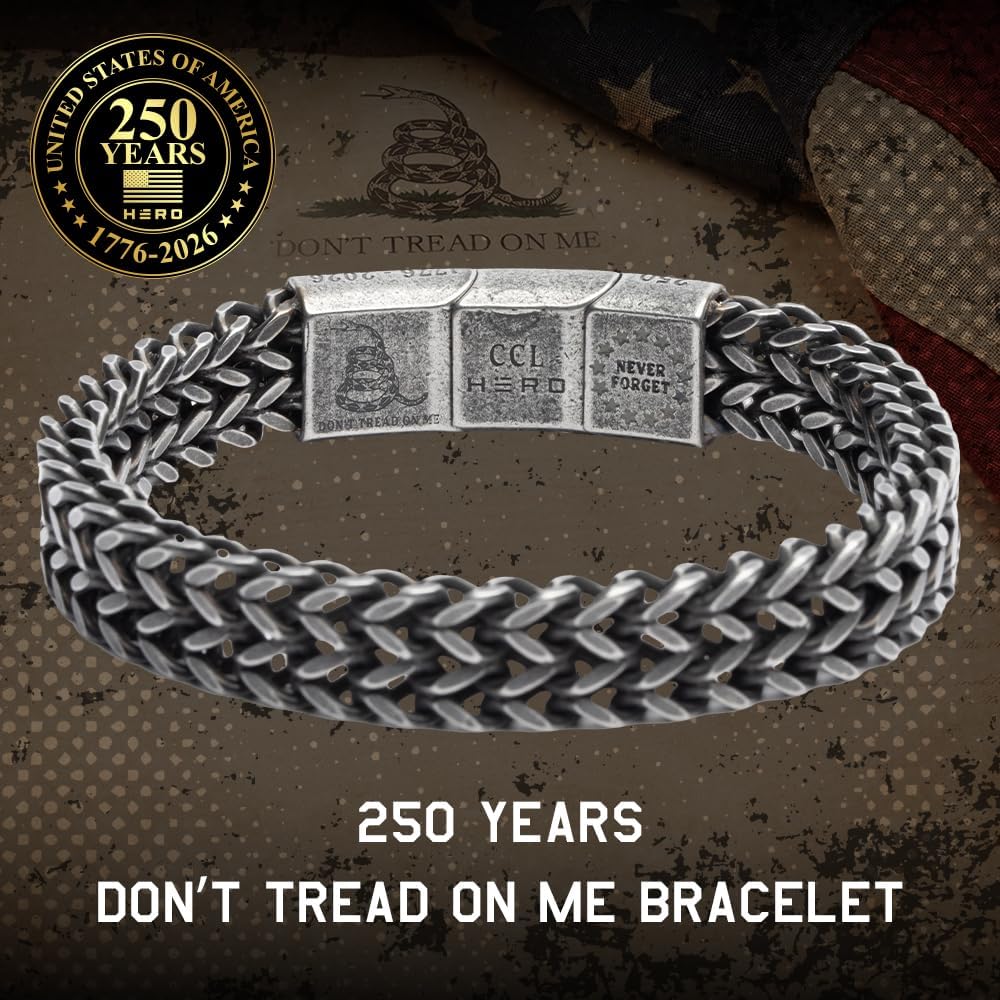 Hero Company USA 250th Anniversary Don’t Tread On Me Men’s Bracelet - Stainless Steel Bracelet - Helps Pair Veterans with a Service Dog