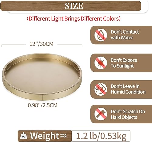 Miniatura 5 de Hanobe Bandeja decorativa para mesa de centro bandeja de madera dorada champán de 11.8 pulgadas, redonda de madera rústica, centro de mesa,