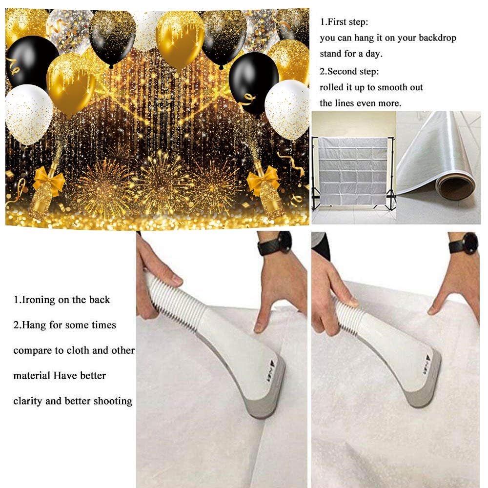 Sfondo fotografico con palloncini oro nero e oro glitterato a pois bokeh, sfondo fotografico per compleanno, matrimonio, Capodanno, feste, sfondo sfondo (nero oro, 240 x 180 cm)