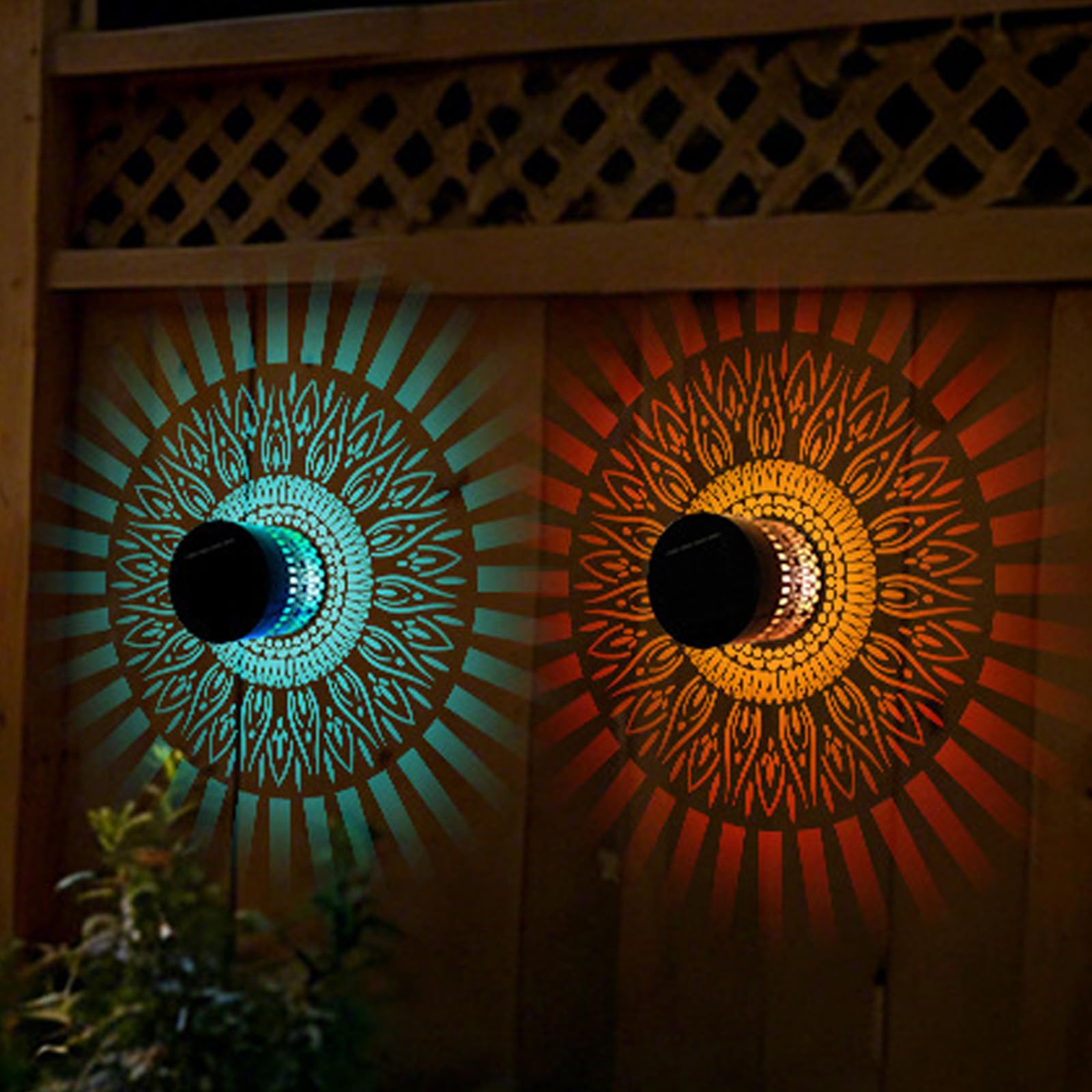 Solar Mandala Wandleuchte,2 Stück Solarlampen für Außen Garten,Decorative Solar Mandala Lights,Solars-Mandalas-Lichter,Mandalas Solars Lights,für Gartenpfosten,Terrasse,Hinterhof,Dekoration