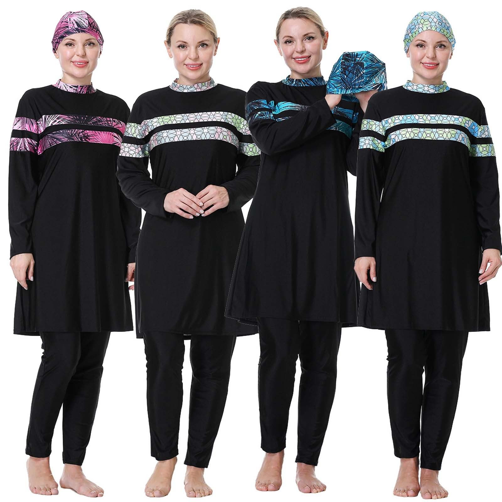Generisch Costume da bagno musulmano da donna, burkini, taglie forti, costume intero musulmano, a maniche lunghe, costume da bagno islamico, costume da bagno 3 pezzi