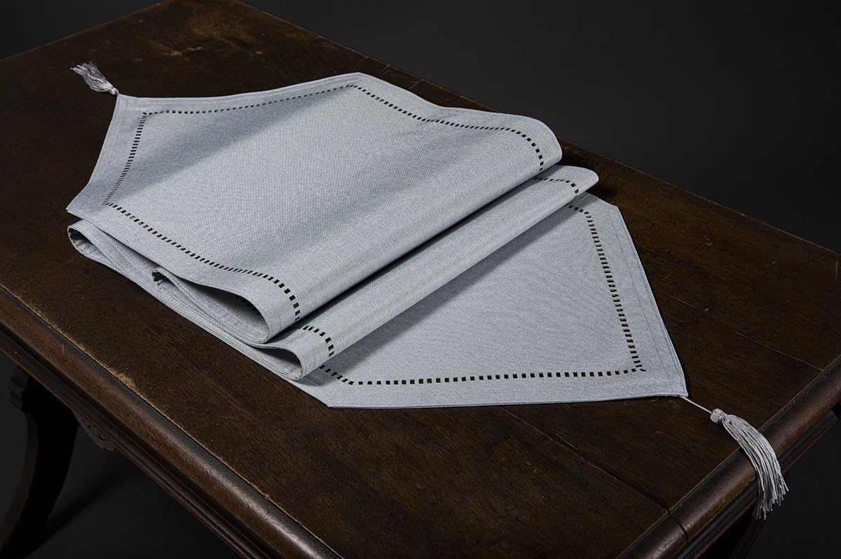Melrose Easy Care Cutwork Hemstitch 16 by 72-Inch Table Runner with Tassel, Teal
