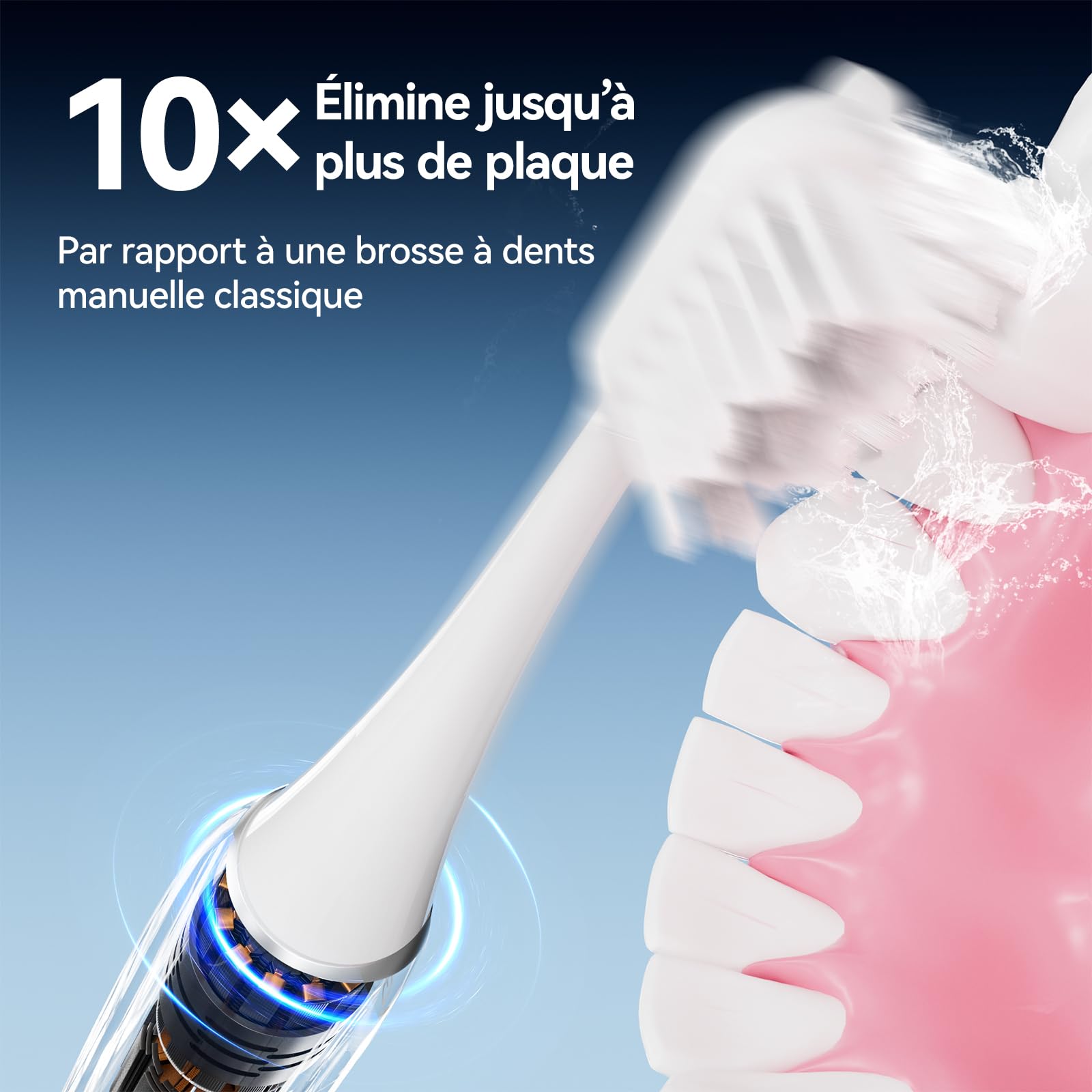 Seago brosse à dent électrique, brosse a dent sonique avec capteur de pression, 60 jours pour voyager, 8 têtes et porte brosse à dents electrique, 5 modes, IPX7, SG2782,Blanc