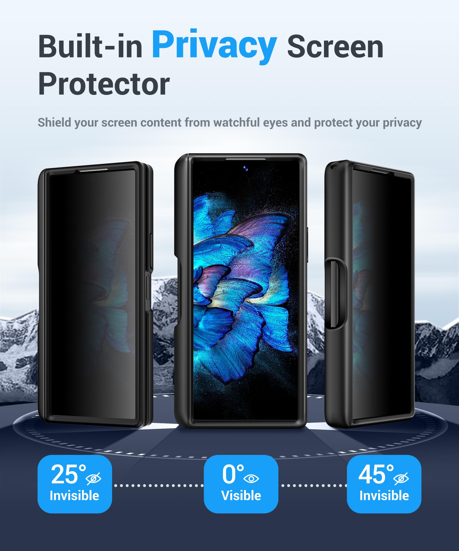 BERFY Custodia per Z Fold 7 con pennino e portapenna, [anti spia] cavalletto nascosto e custodia per fotocamera scorrevole e protezione per cerniera, custodia rigida antiurto sottile per Samsung