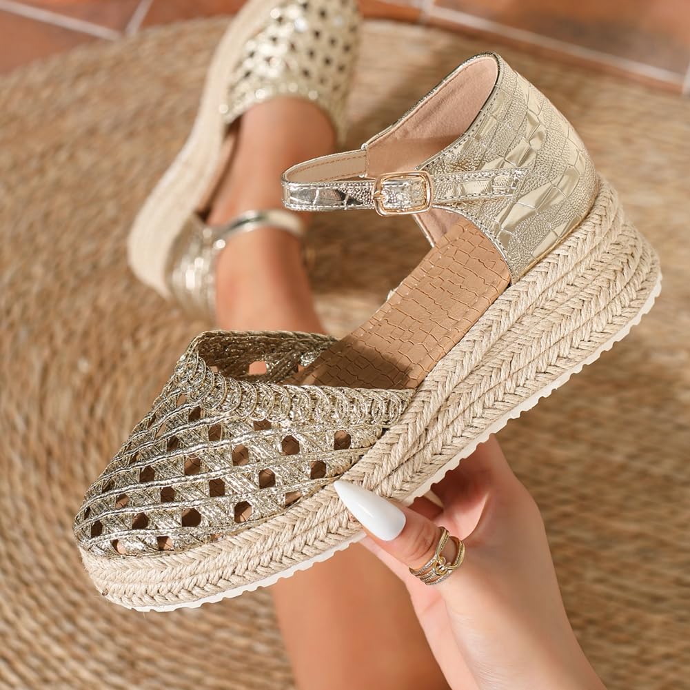 Sandalias de cuña de alpargata para mujer, de verano, con hebilla y correa al tobillo, con plataforma elegante, sandalias antideslizantes para la playa 2026