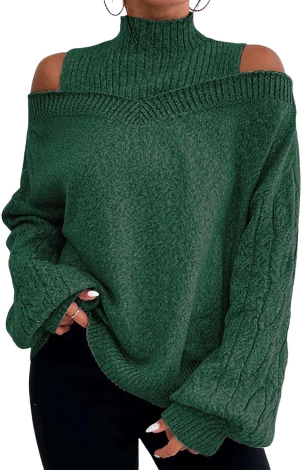 Turtleneck Sweaters for Womens Fall Fashion Casual Off The Shoulder Long Sleeve Sol...