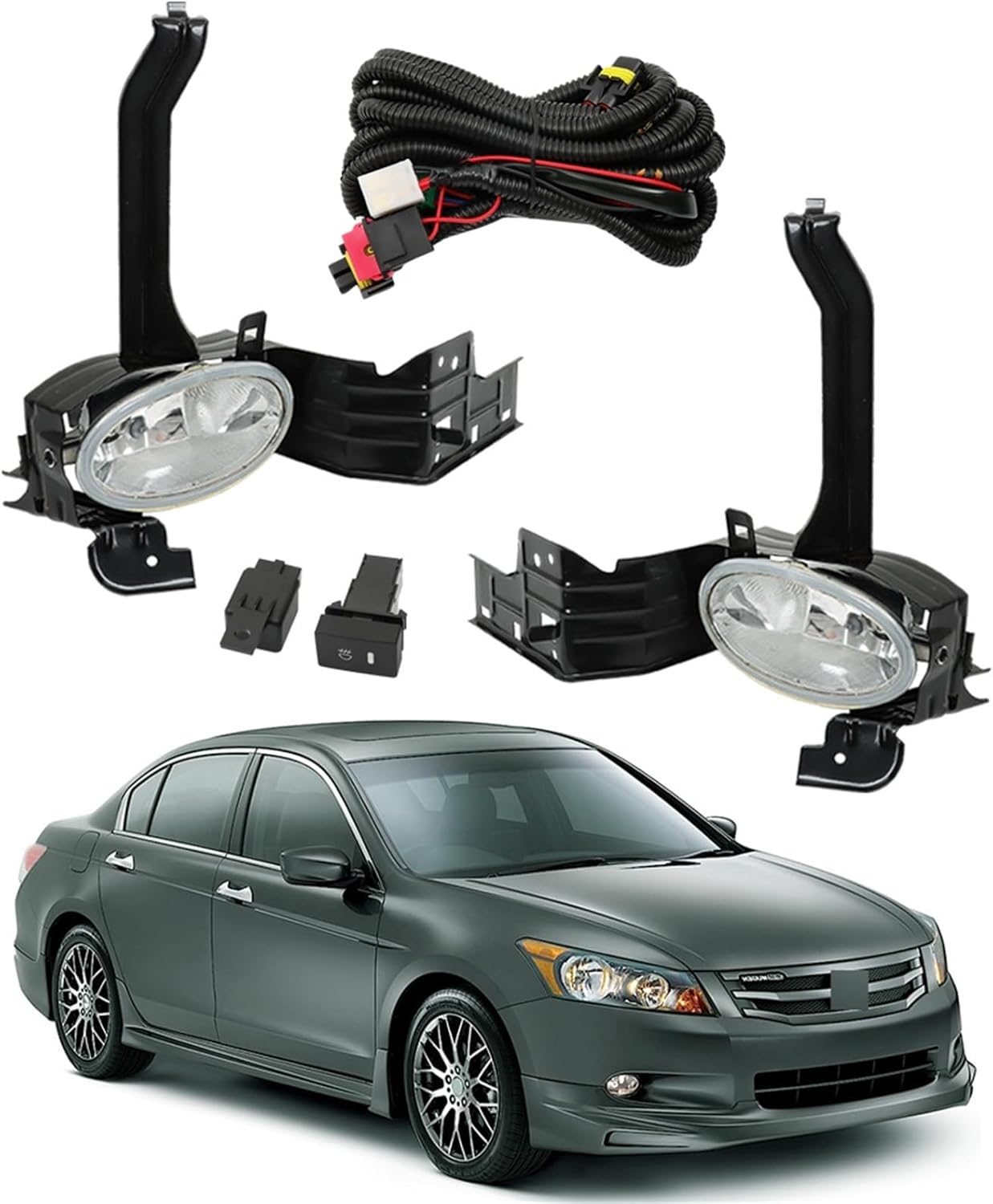 LABLT Right Left Side Driving Fog Lamps Replacement for 2008 2009 2010 Accord Fog Lights Replacement for 33951TE0305 33901TE0305 with Wiring Harness & Switch Kit