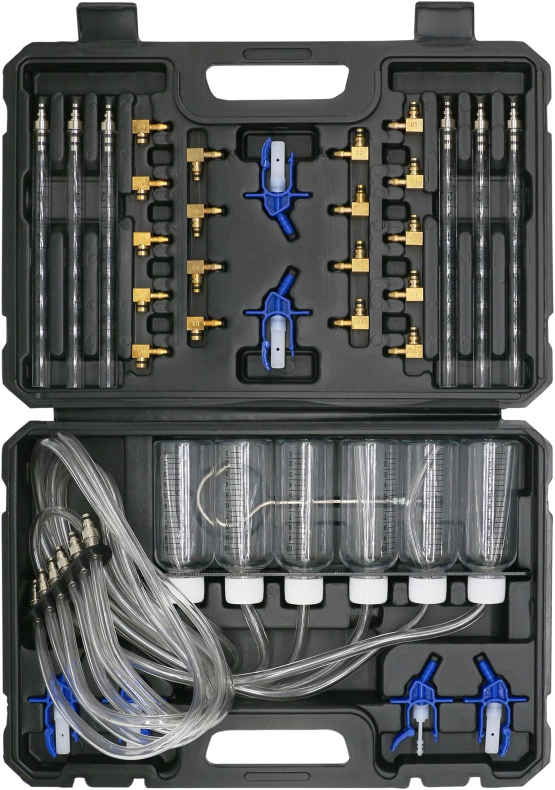 Diesel Leak Off Test Kit Common Rail Tester Leak Off Tester 6 Cylinder Diesel Injector Flow Meter Engine Injection Rail Test Kit with 24 Adapters