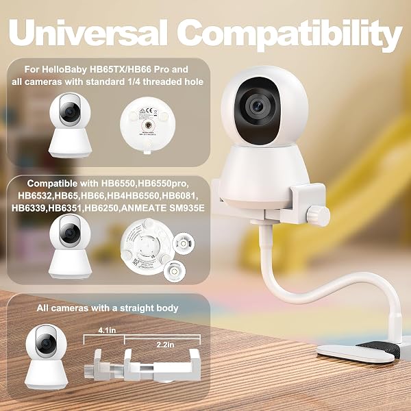 NozlaID Universal Baby Monitor Mount- Adjustable Gooseneck Flex Stand for Crib - Secure Clip Clamp Holder Compatible with HelloBaby HB6550/HB65/HB66,Blemil, GHB, VTech & Most Baby Monitors - 2