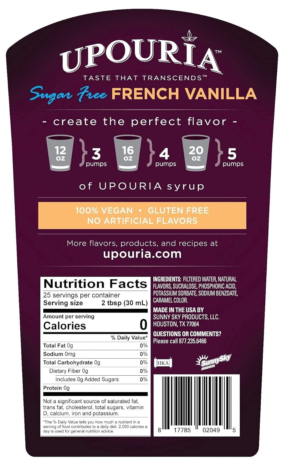 Upouria Sugar Free French Vanilla & Caramel Coffee Syrup Flavoring, 100% Vegan, Gluten Free, Kosher, Keto, 750 mL Bottle (Pack of 2) with 2 Coffee Syrup Pumps