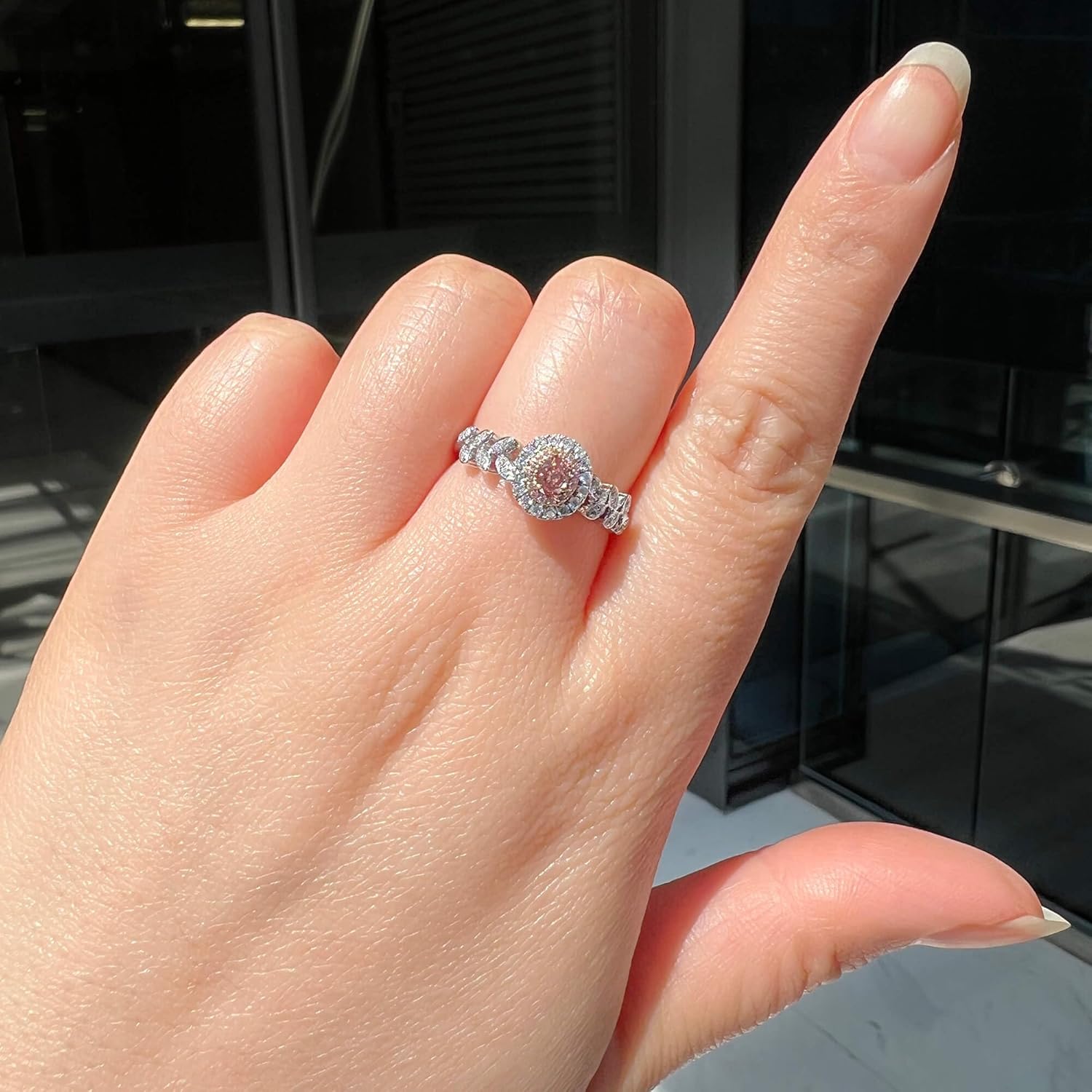 ASTTERIA 0.14 Carat Natural Oval Shape Diamond Set In 18k White & Rose Gold Ring - GIA Certified Adjustable and Resizable