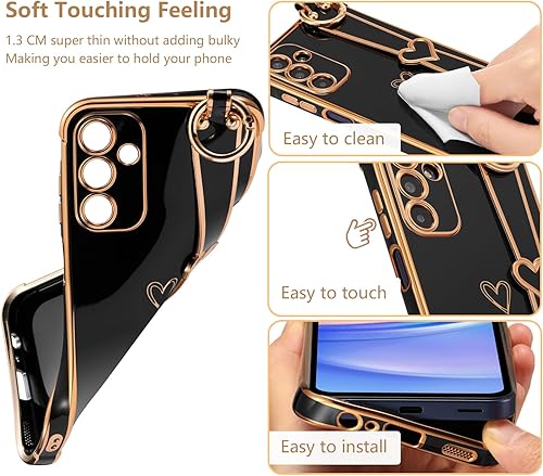 Vista 97 de ZTOFERA Funda para Samsung Galaxy S22 Plus 5G con correa para la muñeca, bonito borde chapado de lujo, patrón de corazones de amor para niñas y Azul