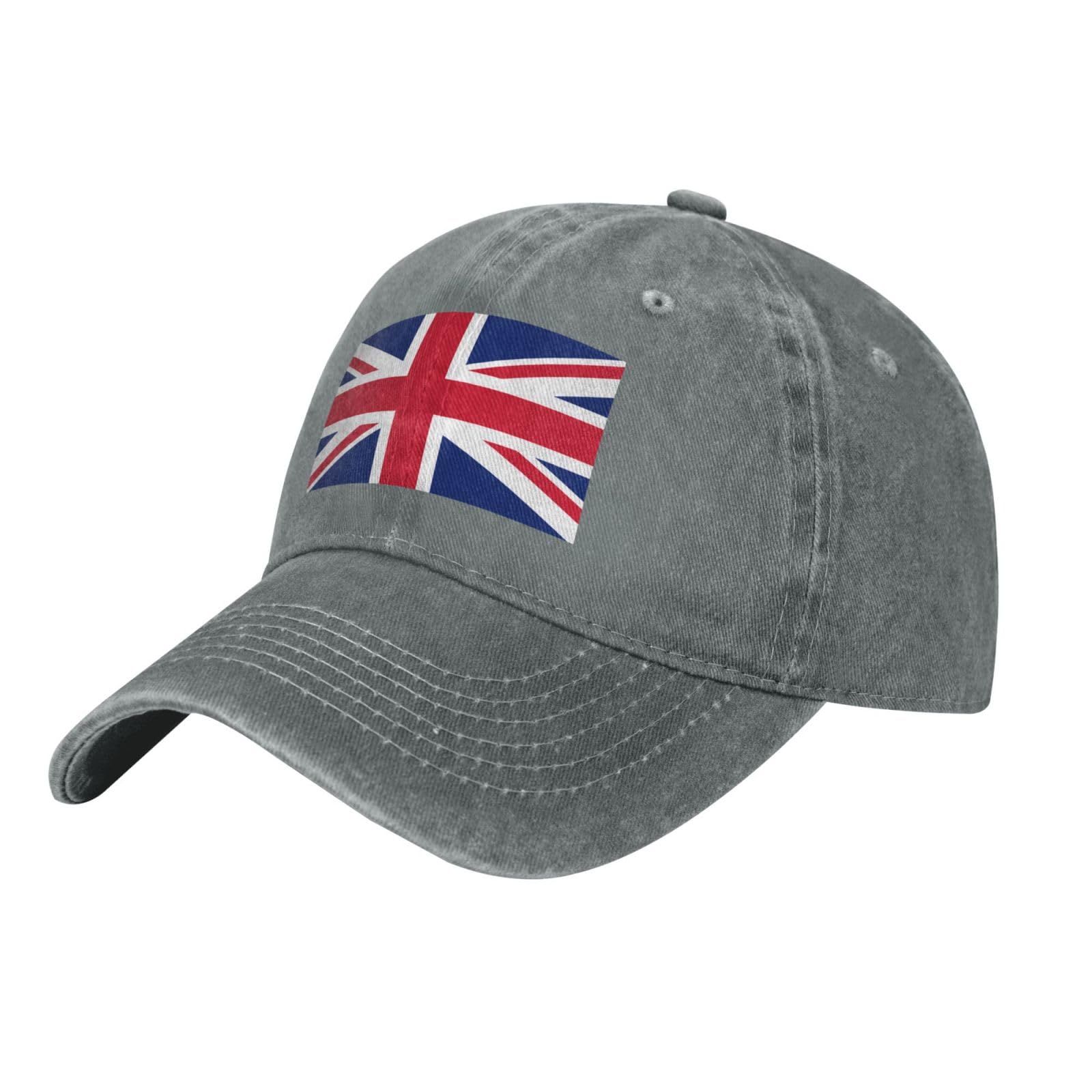 Beirijl Unisex Gray British Flag Washed Cowboy Baseball Cap For Adults - Stylish And Breathable Hat With Adjustable Strap, One Size