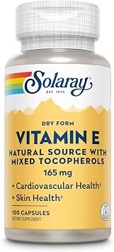 SOLARAY Vitamin E, Dry 200 IU w/Mixed Tocopherols | Healthy Cardiac Function & Skin Health Support | 100ct