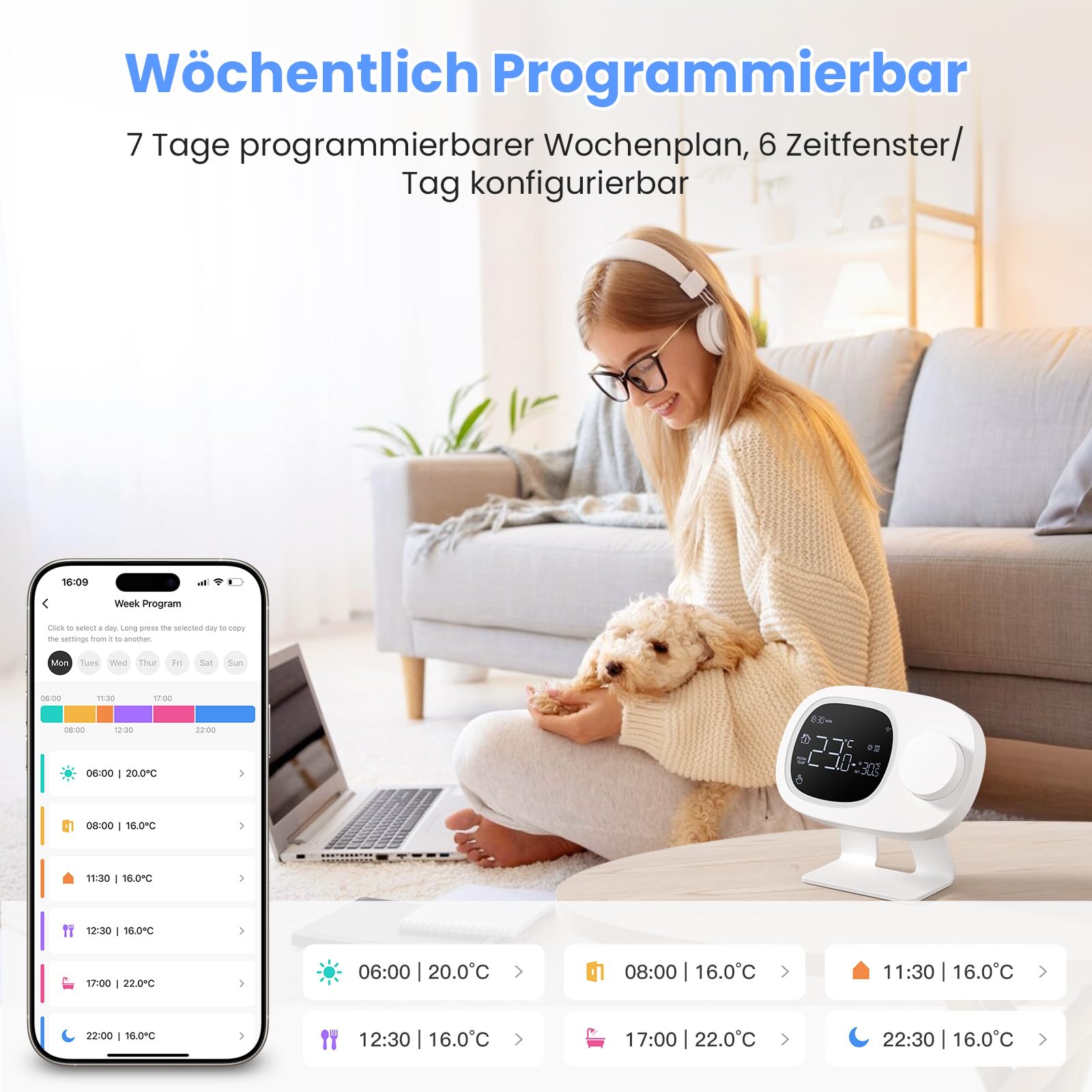 MIUCDA Funk-Raumthermostat mit Empfänger RF Smart Wi-Fi Thermostat Gas Boiler Programmierbarer Heizungsthermostat für Wasserboiler Gasheizkessel mit Alexa Google Home