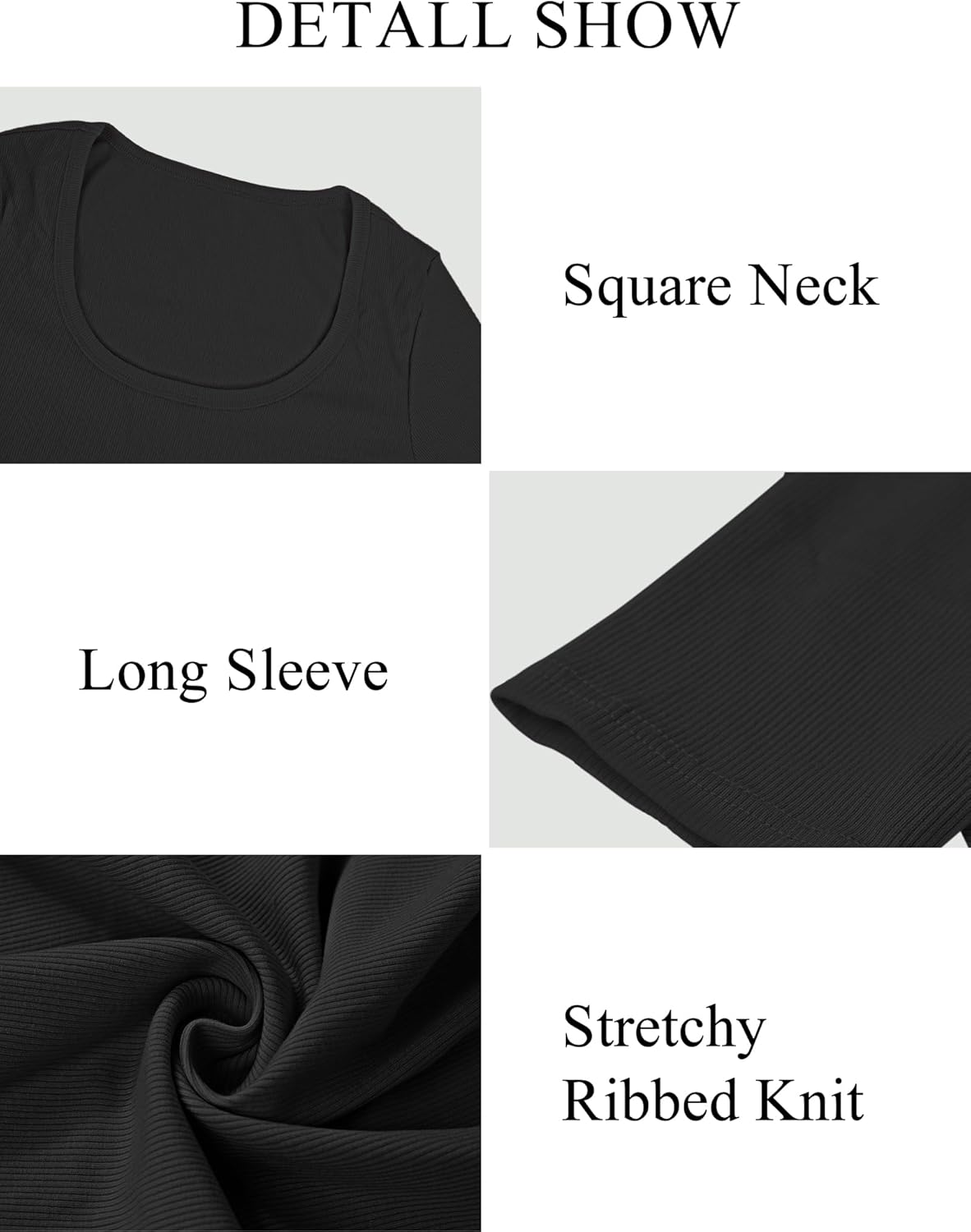 Buauty Women's Long Sleeve Square Neck Crop Tops, Ribbed Knit Slim Fitted Casual Basic Y2K Crop Top Tee Blouse Retro - Image 5