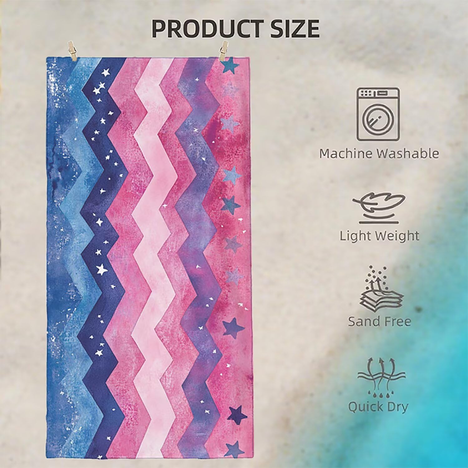 Toalla Playa Microfibra 150x200 Onda Diseño Super Absorbente Sin Arena Toalla Playa, con Cuerda Elástica, Ligero, Hombre, Mujer Ideal Toallas de Baño, Aplicable Gimnasio,Viajes, Natación, Rosa p-365