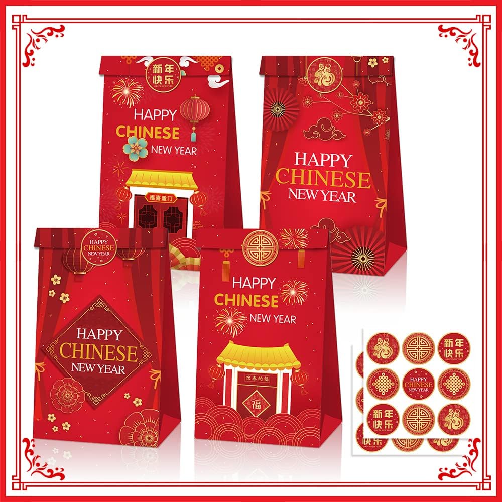 ALIBBON 24 Pcs Happy 2024 Chinese New Year Gift Bags, Lunar