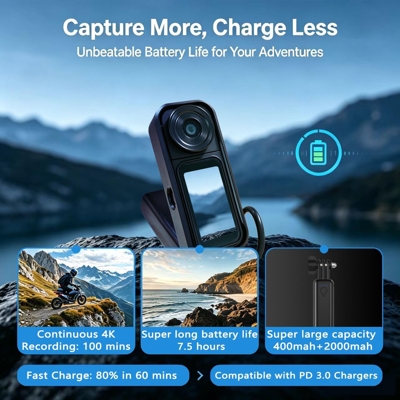 KG210 Touchscreen 4k Camera with 180° Rotating Lens, Mini Wearable Body Worn Action Camera, Thumb Size, with 360°Rotatable Magnetic Clip,Mount Anywhere for Security, Work, Guard, Travel,Daily