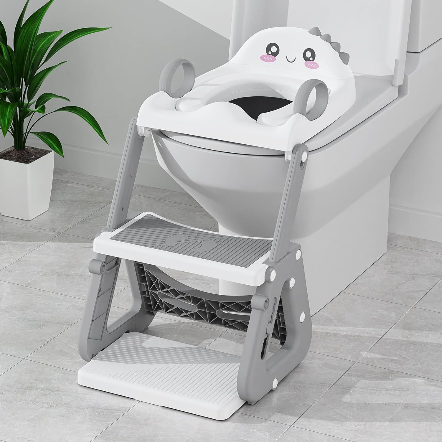 Potty Training Seat, Upgrade 2 in 1 Potty Training Toilet with Step Stool Foldable Toddler Toilet Seat for Kids Boys Girls Toddler Potty with Splash Guard Anti-Slip Pad Adjustable Ladder & Seat Height