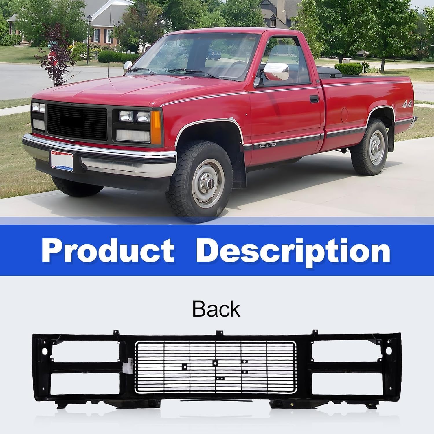 New Grille Black Plastic Replacement For GMC C/K Series 1988-1993 With Quad or Composite Headlights Provision and Emblem Provision Replaces OE 88960432 | GM1200391 | 5775