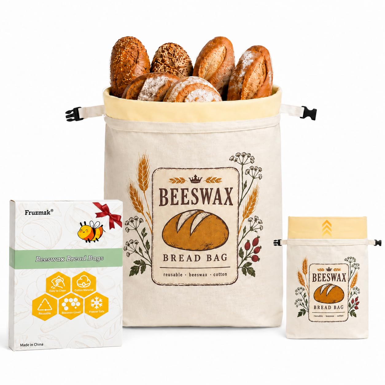 Fruzmzk Removable Beeswax Bread Bag for Homemade Sourdough, Reusable