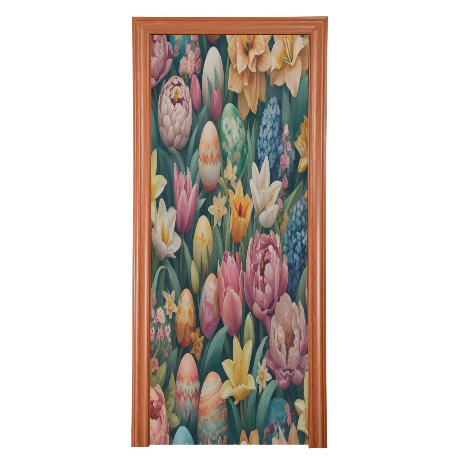 FLildon Easter Eggs Floral Garden Door Cover Decoration, Party Accessory Porch Decor for Festive Ornament Room Door Covers 35 x 79 Inch