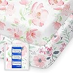 Pack N Play Sheets Girl, TotBasic Floral Mini Crib Sheets Fitted, Premium Jersey Knit Pack and Play Sheets, Stretchy Play Yard Sheets for Pack and Play Mattress, 2 Pack (Pink Floral)