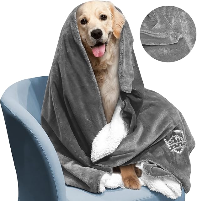 Zvonema Dog Blanket Waterproof, Premium Fluffy Fleece Pet Blankets, Washable Soft Cat Blanket, Warm Mat Bed Cover Pet Throw for Large Medium Small Pet (153x127cm, Grey)