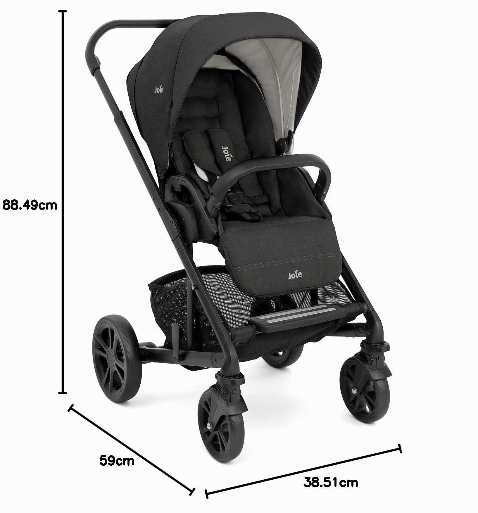 JOIE Poussette réversible Chrome naissance à 22 kg Dossier inclinable allongé capote UPF50+ pliage compact habillage pluie adaptateurs inclus SHALE