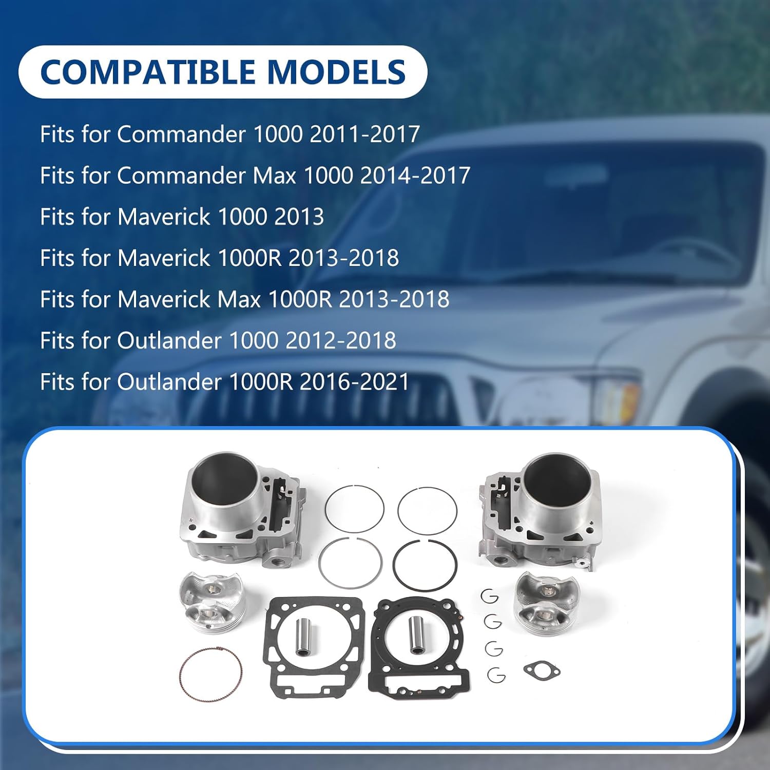 420929650 91mm Cylinders Piston Top End Gasket Kit (2pcs Cylinder Piston) Fits for BRP Commander Maverick Outlander 1000, Replace OE 420929650 420845109 420845107