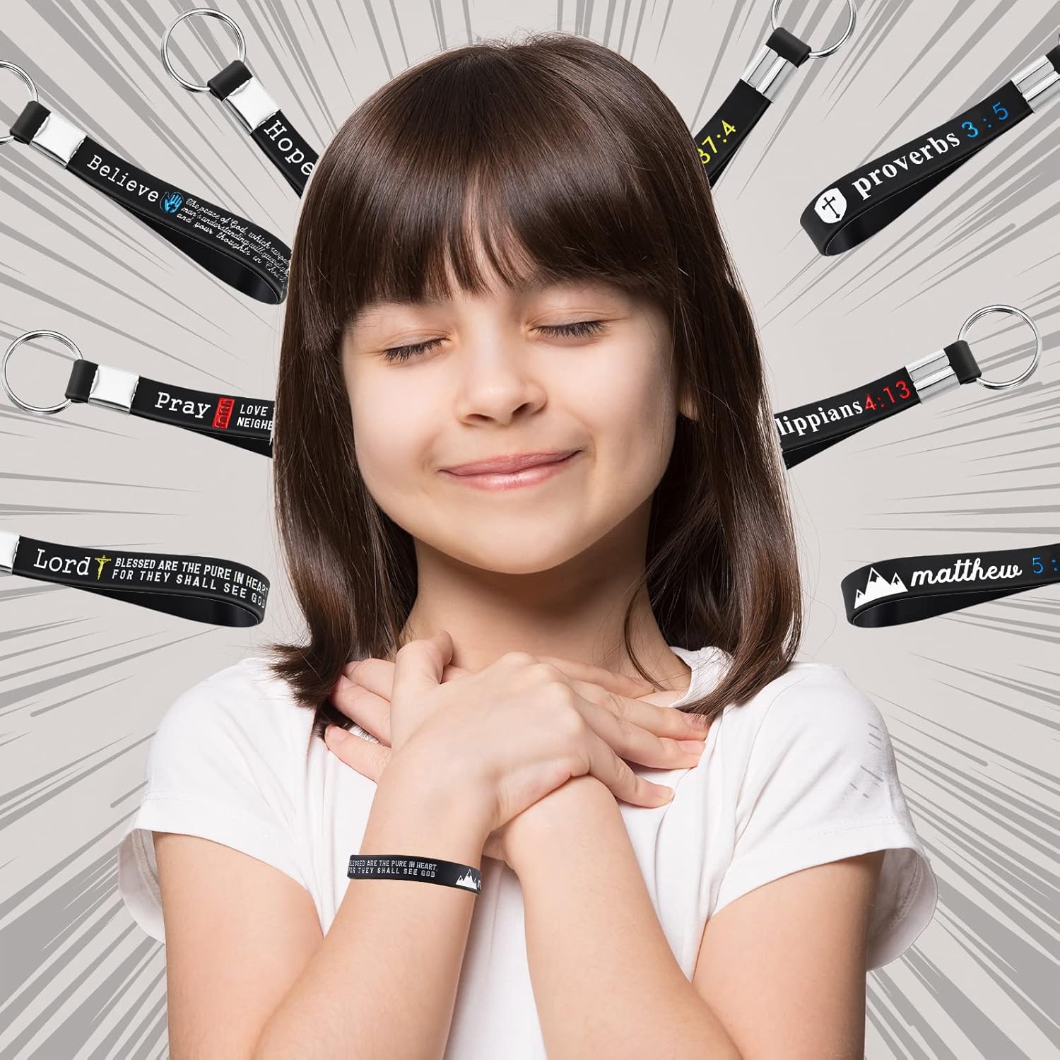 Miniatura 4 de Paquete de 48 llaveros de la Biblia Cristiana con Escritura Cristiana de Silicona Inspirador Llavero con Esperanza, Cree, Ora, Señor