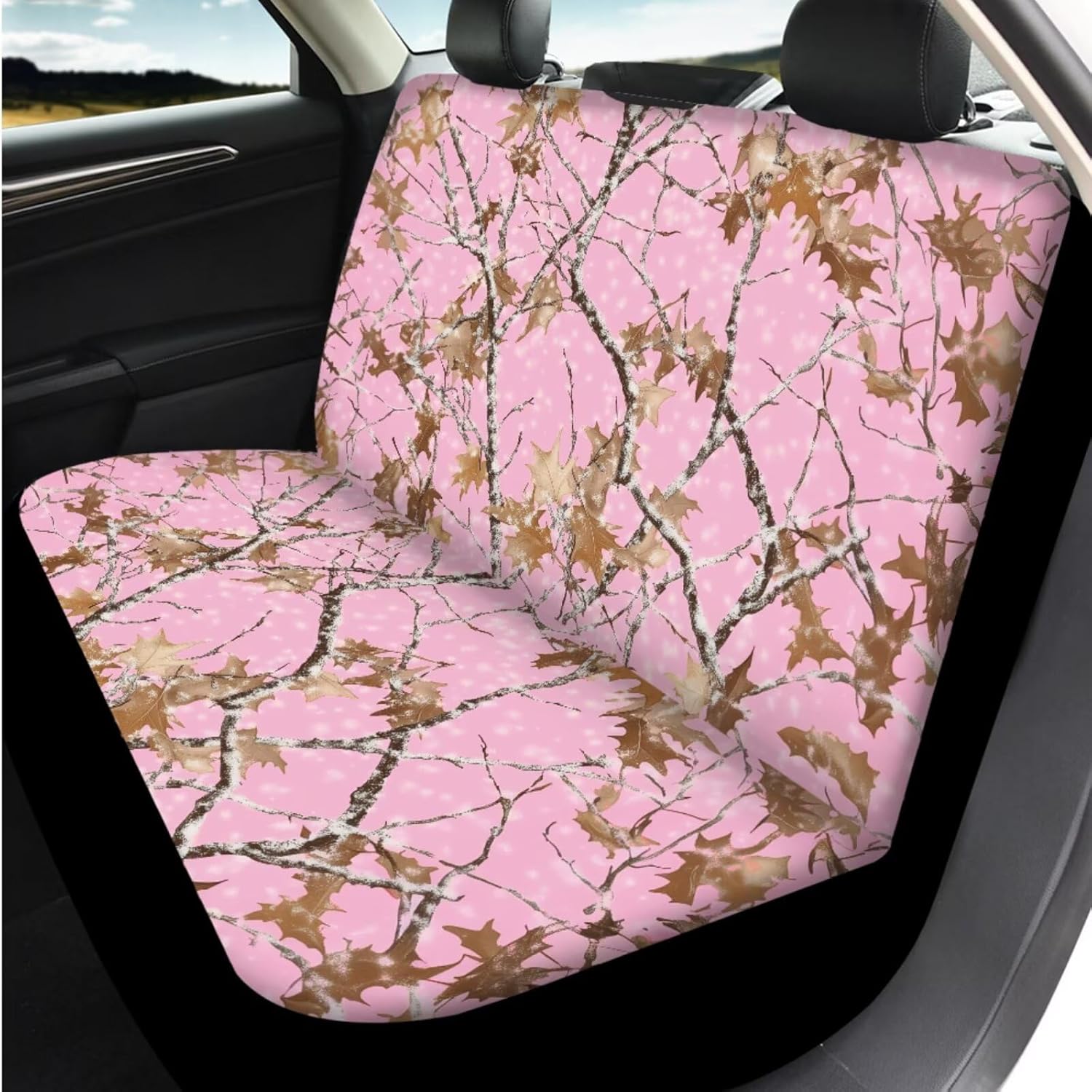 XYZCANDO Pink Camo 14 Pack Automobile Seat Cover Sets Steering Wheel Cover and Cars Headrest Cover Car Console Cover Auto Seat Belt Cover Cars Keychain Soft Elastic Fabrics Fit for Car SUV