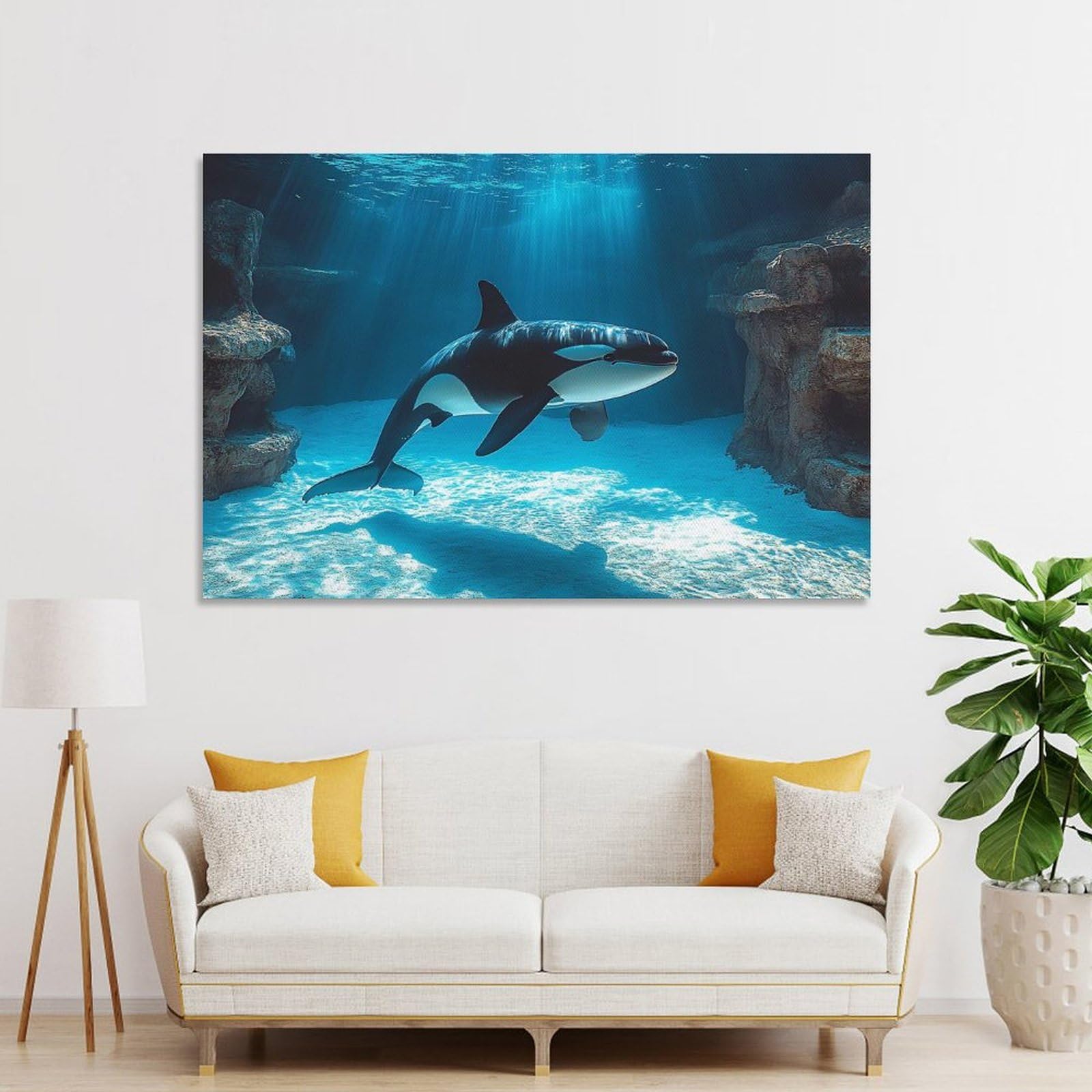 Junmoney Orca Underwater Decorative Wall Artwork, 16x24inch(40x60cm), for Home Lounge, Bedroom Or Reading Nook, Easy Decor for Gallery Walls