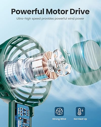 Vista 3 de Gaiatop Mini ventilador portátil, verde marino, bonito diseño, batería recargable, de mano y de escritorio, pequeño y ligero