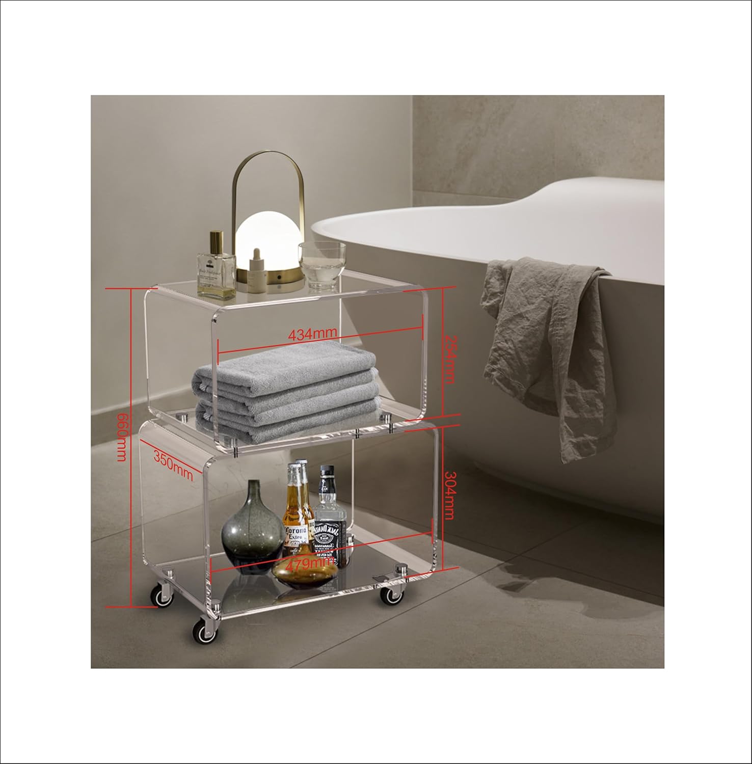 2119 Rolling Utility Cart Tower Rack for Kitchen Bathroom Laundry Dining Room Places,Acrylic Mobile Storage Cart On Wheels