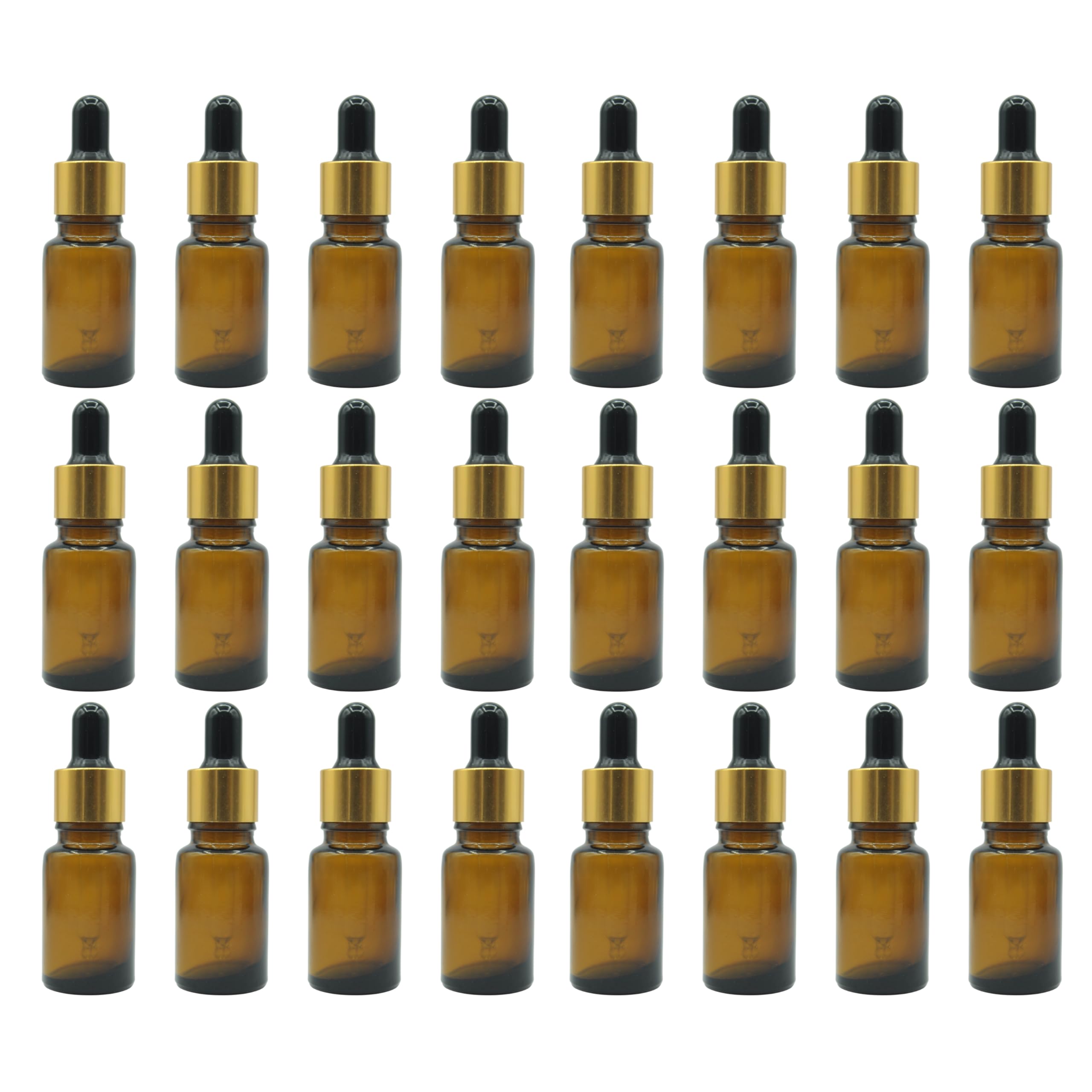 Amber Glass Bottle with Euro Dropper for Essential Oil, Fragrance,DIY Beauty care with Golden ring + Black Silicone Teat, Leak Proof, Reusable, Refillable. 10ML -Pack of 24-image-39