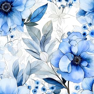 REDAMANCY ICY Blue White Grey Large Floral Leaf Watercolor Plants Peel and Stick Wallpaper Stick on Contact Paper Vintage Wall Paper Easy Peel Off for nightstand Drawer Cabinet Renter