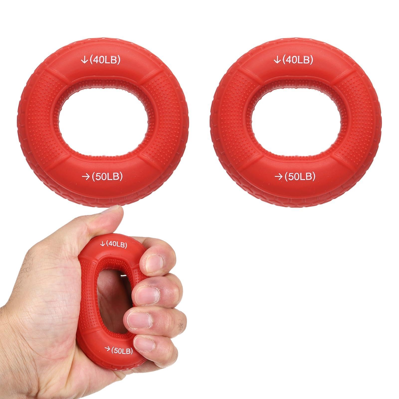 YELARXI Silicone Ring Grip Strength Trainer with Finger Extension Band, Hand Grip Strengthener Forearm Trainer Kit 40-50LB & 4Pcs & Red/Yellow-For(Athletes/Climbing/Workout)
