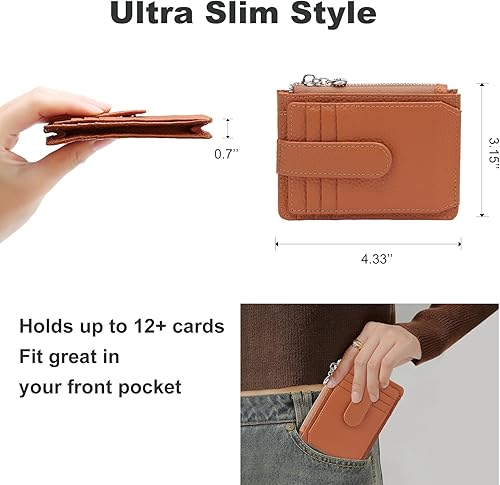 Miniatura 3 de Cartera delgada para mujer delgada para mujer, tarjetero con bloqueo RFID, de piel auténtica, carteras pequeñas