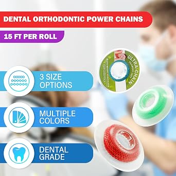 Annhua Orthodontic Power Chain Dental Elastic Chain, Orthodontic Spool Elastic Powerchain for Braces - Continuous, Blue - 1# - 15ft/Roll