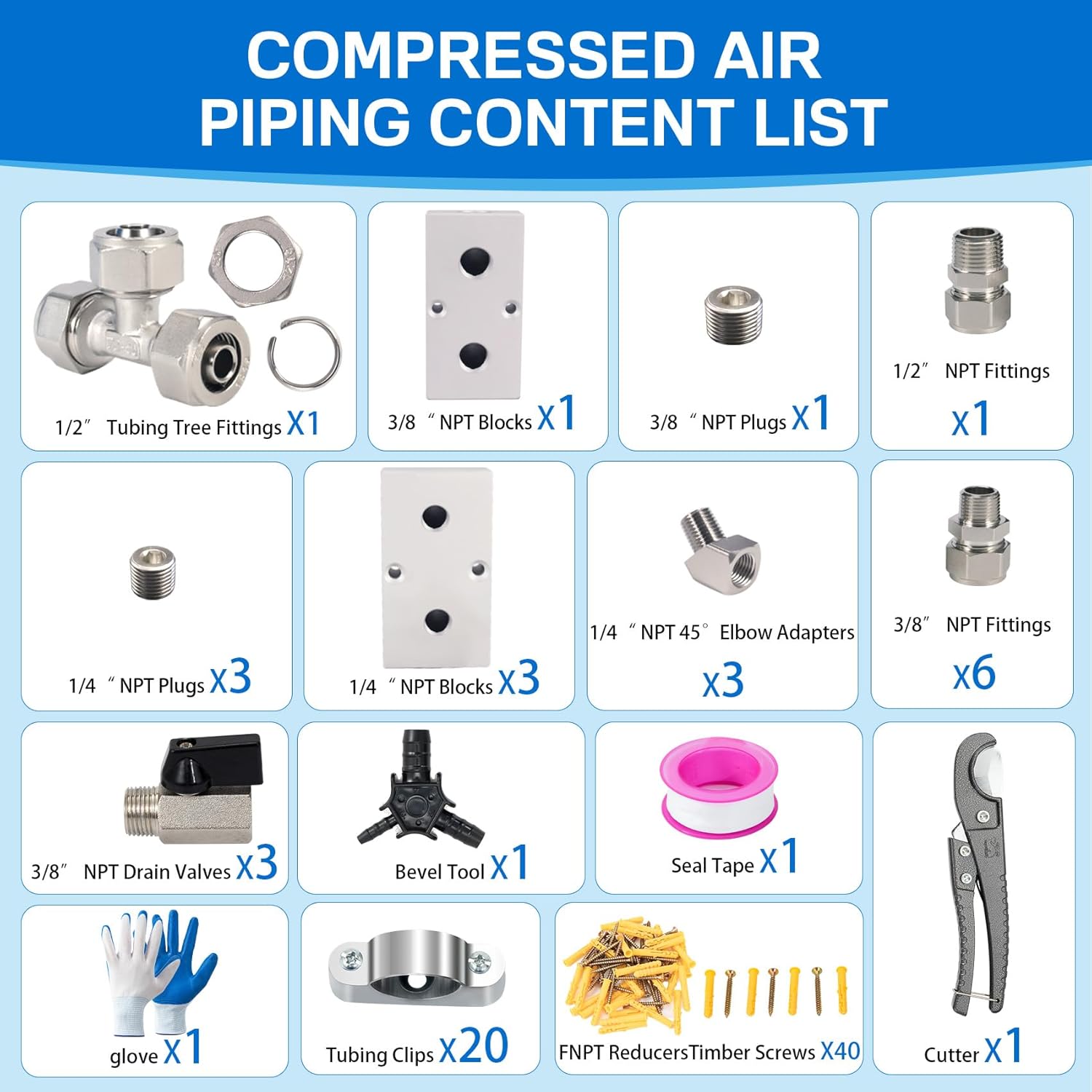 100FT×1/2 Inch Shop Air Line Kit, Compressed Air Line Kit for Garage Rapid Air System, Air Compressor Hose Kit HDPE-Aluminum Piping Leak-Proof & Easy to Install