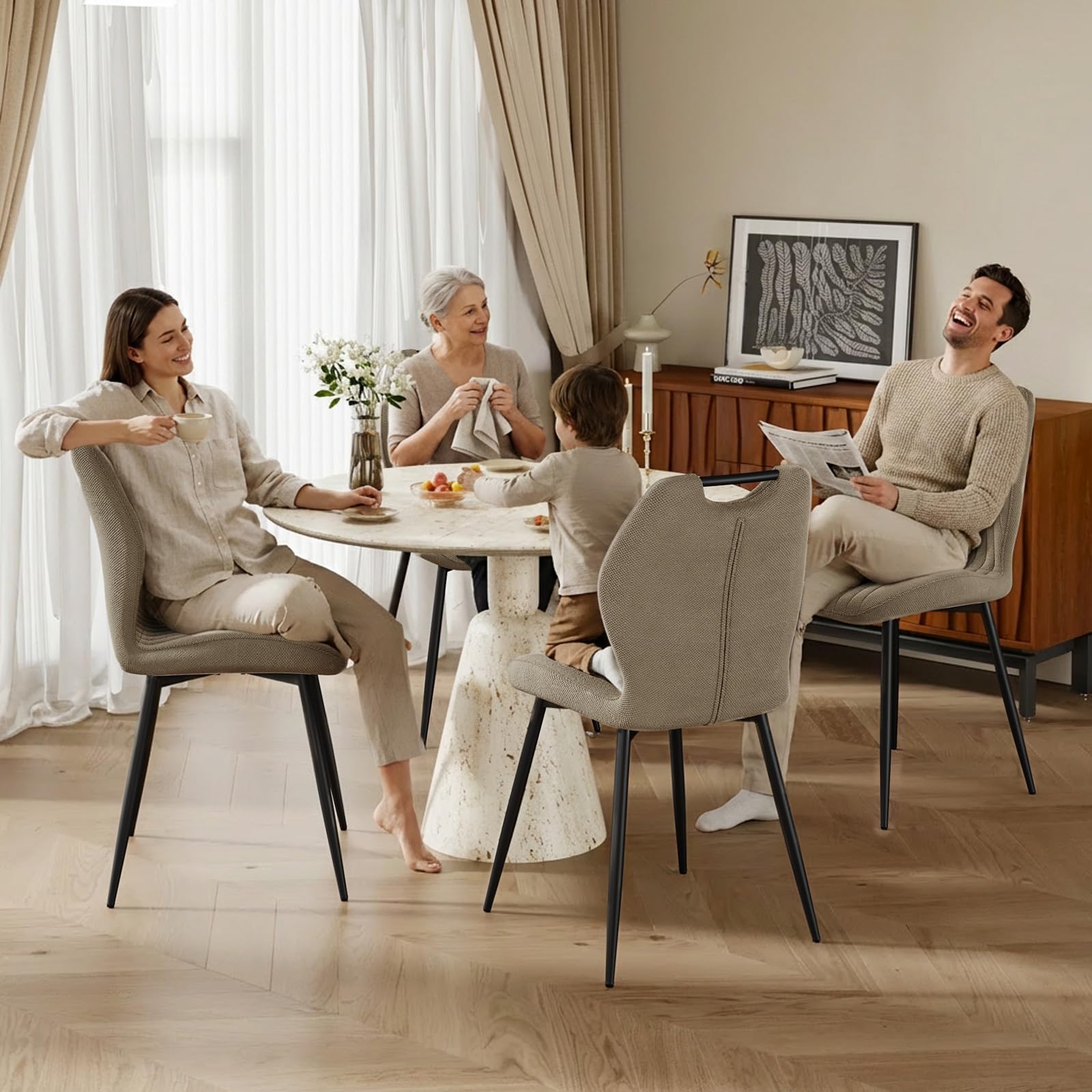 JIJIAN 6er Set Stühle Esszimmer mit Chenille, Braun Esszimmerstühle