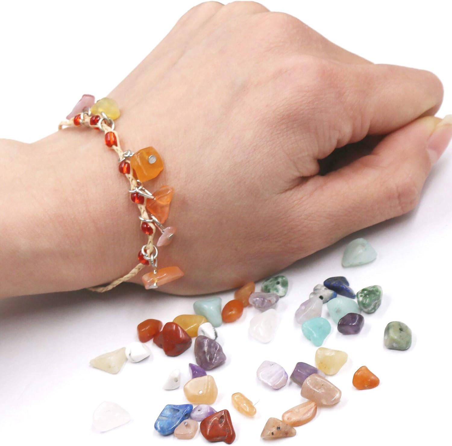 24 Color Chips Beads Irregular Shaped Beads Tumbled Gemstone Chips Crystal Crushed Bead DIY Making Supplies Kits