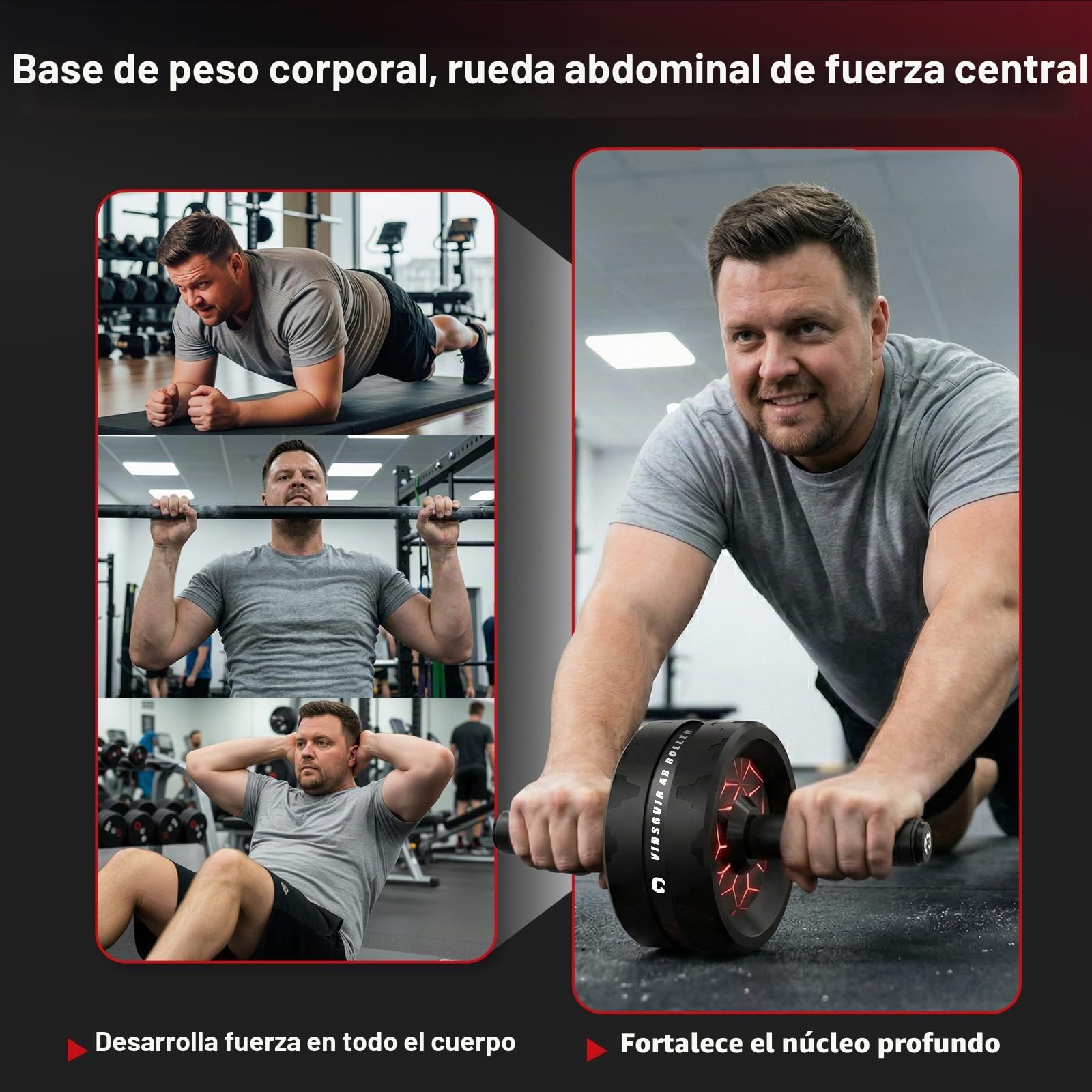 Vinsguir - Rodillo para entrenamiento de abdominales, Negro&Rojo