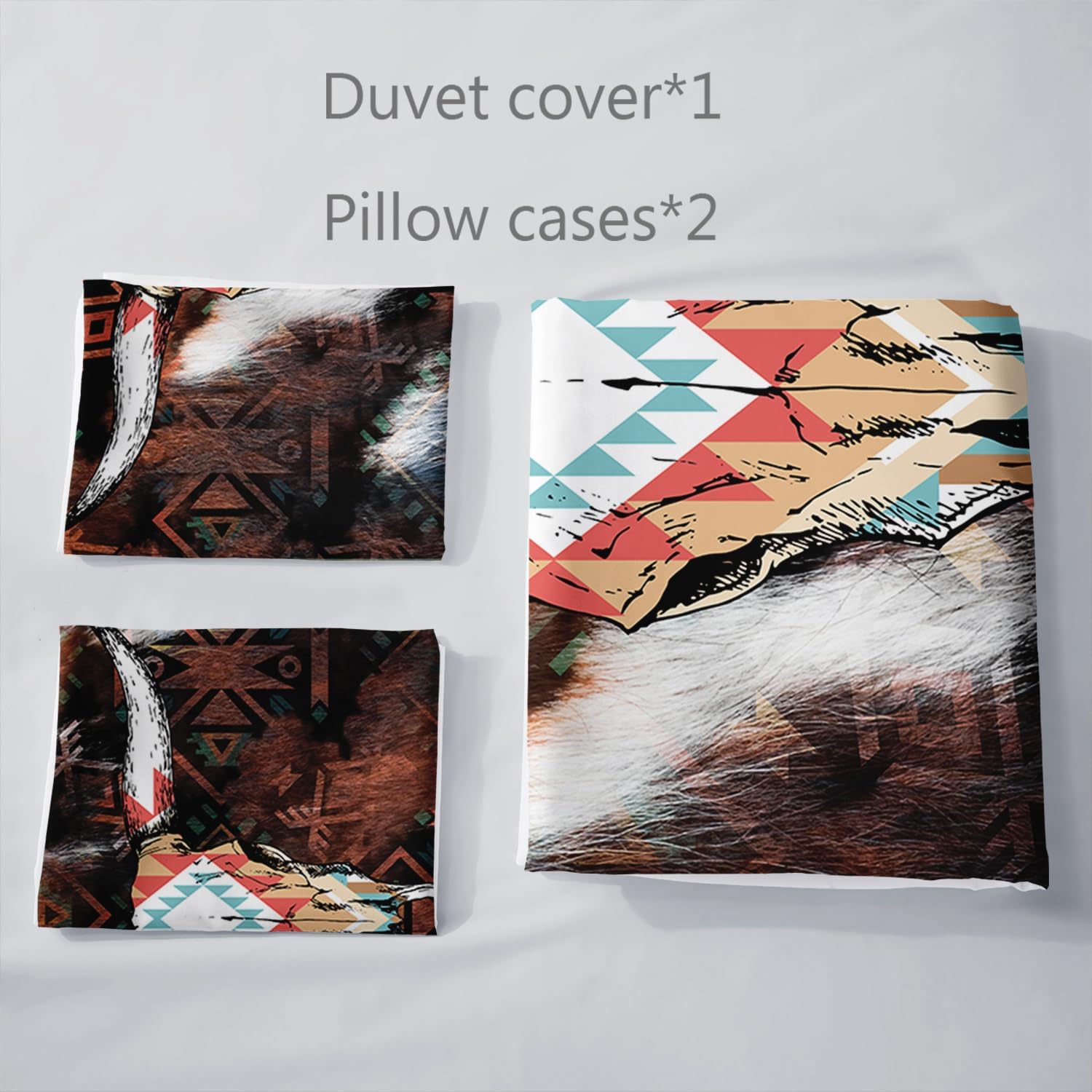 AILONEN Bull Skull Duvet Cover Set King Size,Cattle Cowhide Cow Fur Print Bedding Set,Buffalo Mexican Skull Comforter Cover Set,Western Cowboy Quilt Cover and 2 Pillowcases,3 Pieces