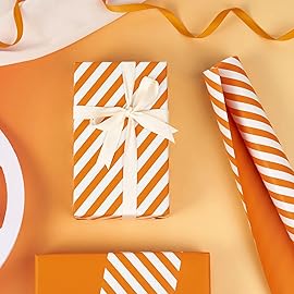 WRAPAHOLIC 30 Inch Reversible Orange Wrapping Paper - Orange and Stripes Wrapping Paper for Birthday, Holiday, Wedding, Baby Shower - 30 inch x 33 feet