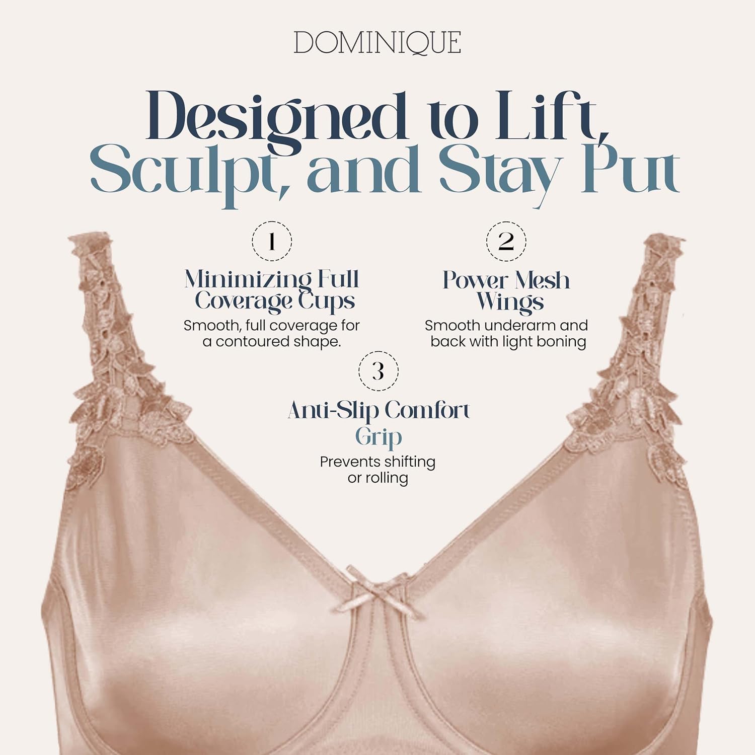 Dominique Mystique Minimizer Bra #7000 – Seamless Full Figure Underwire Lingerie for Women, Smooths & Shapes