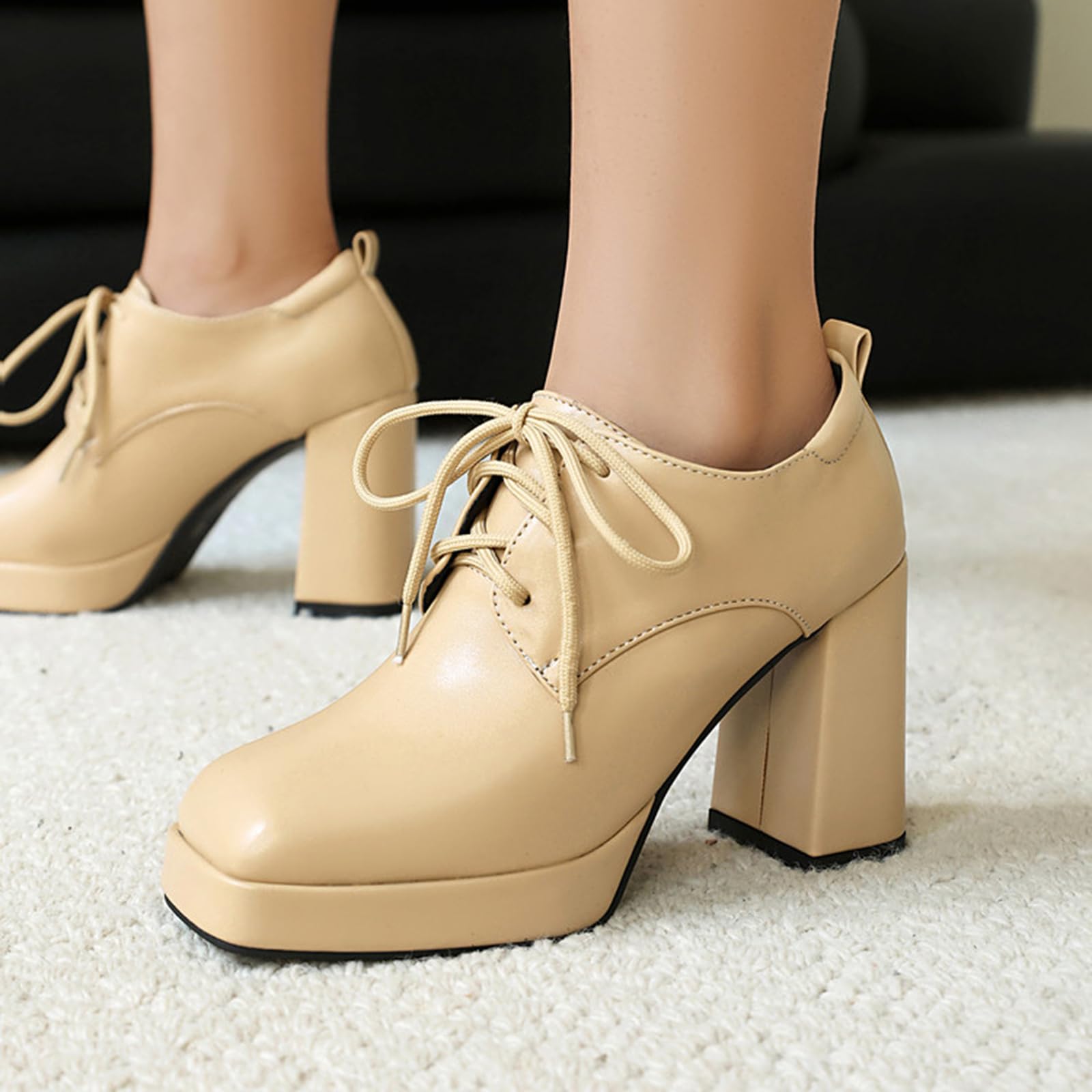 Zapatos de plataforma para mujer, tacón de bloque de 9,5 cm, con puntera cuadrada y plataforma de 2 cm, suela antideslizante para trabajo y noche