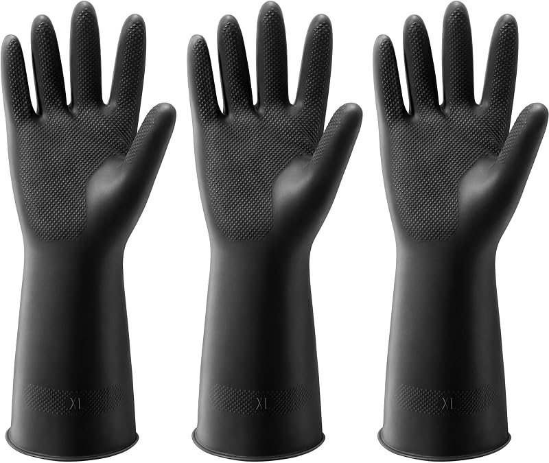 Dishwashing Rubber Gloves, Reusable Latex, XL, Black, 3 Pairs | Cleaning Gloves for Housework Kitchen Bathroom, Durable Flexible & Anti-slip, Smooth Lining, Easy On & Off